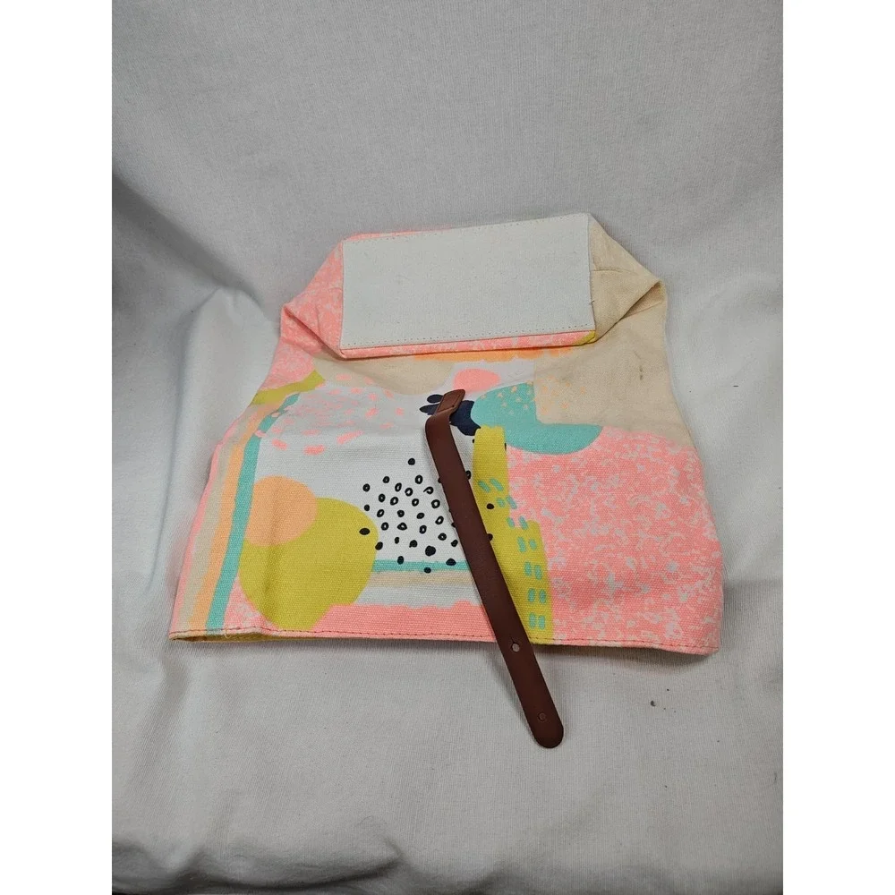 Benefit Canvas Makeup Bag Make-up Pouch Carrier Leather Strap‎ Pastel 12 X 8